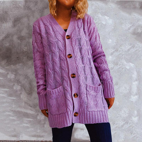 Autumn and winter single-breasted thick twist pocket long sleeve knit sweater cardigan